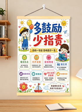 多鼓励少指责激励孩子挂画别和女儿儿子生气亲子关系教育墙装饰画
