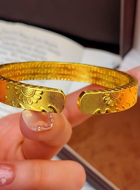 合金手镯 时尚【古法向日葵手镯】孟加拉赤金北欧金锡金 里外一色