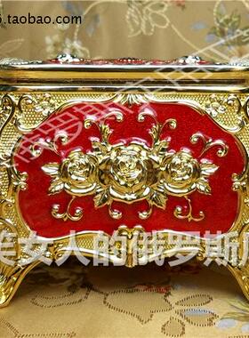 特价R4俄罗斯锡金属抽纸巾盒高款小号金边红色金玫瑰厚重欧式家居