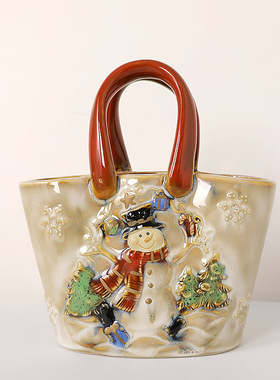 装饰品圣诞雪人花瓶笔筒摆件