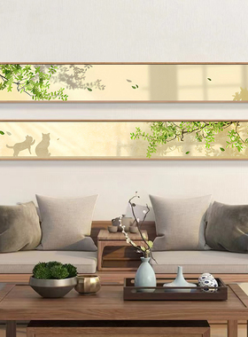 长条装饰画小清新绿植沙发背景墙