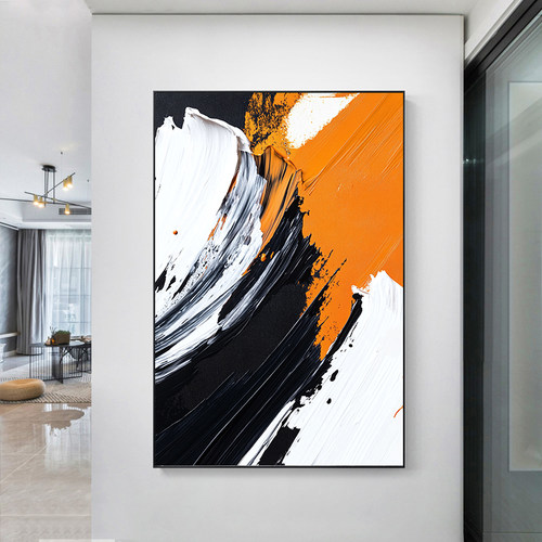 6-06手绘油画立体感抽象黑白橙装饰画玄关背景墙现代客厅餐厅挂画 - 图2