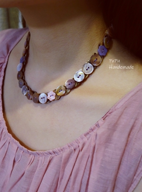 原创超美天然贝壳扣子编织项链