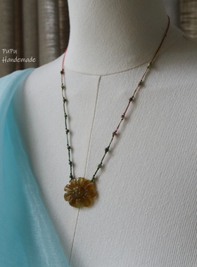 原创设计玉石花花复古项链