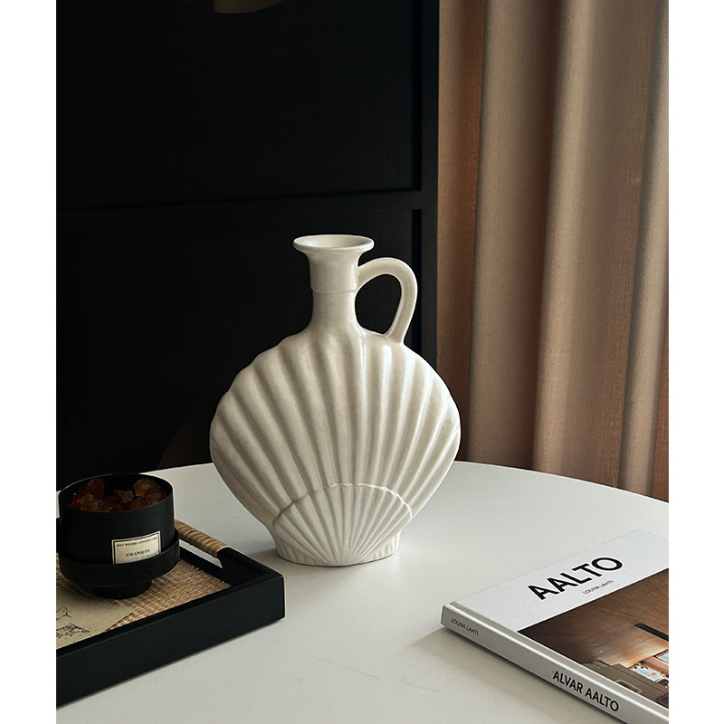 SilentWind中古风贝壳花瓶高级感法式陶瓷复古小众艺术感家居摆件,淘宝优惠券,粉丝福利购,淘宝优惠卷