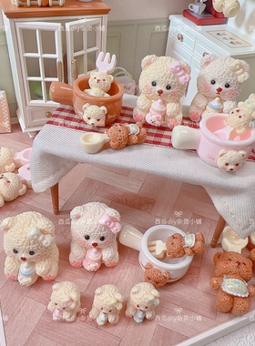 创意diy娃娃屋装饰品树脂配件场景厨师莉娜熊奶锅勺子叉子奶瓶款