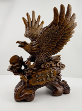 老鹰摆件大展宏图老鹰仿木雕树脂