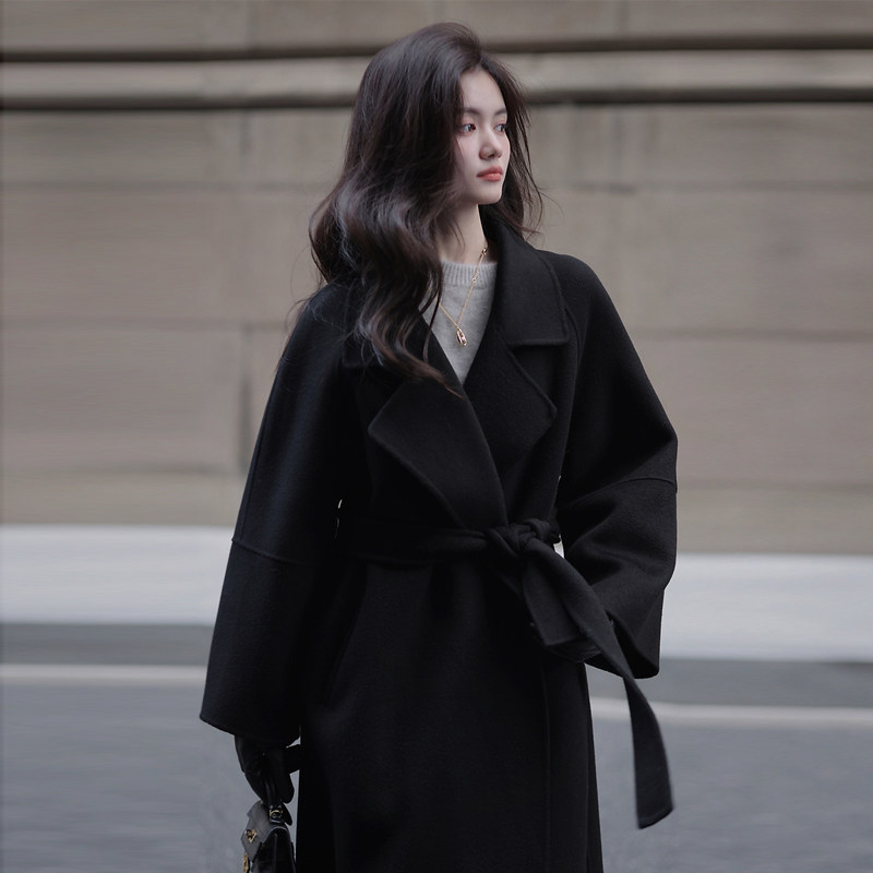 2025冬新款韩版宽松羊毛呢子外套潮中长款红色腰带双面羊绒大衣女,淘宝优惠券,粉丝福利购,淘宝优惠卷