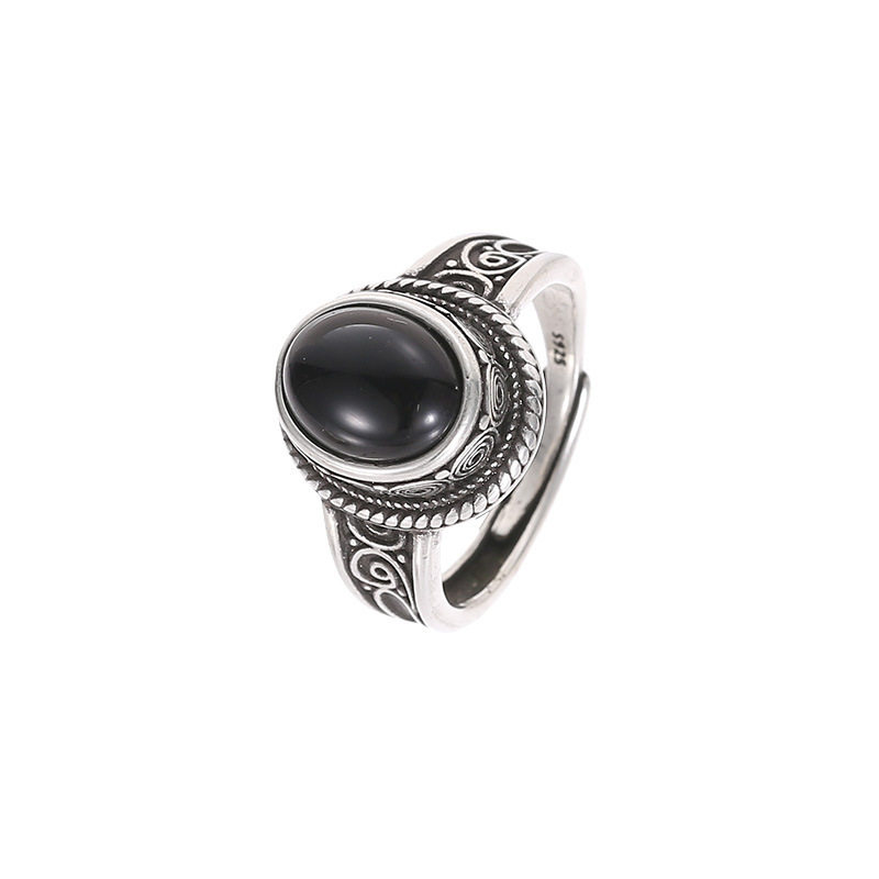 丨10% off area丨Black onyx twill twist ring new style inlay fashion niche design retro personality