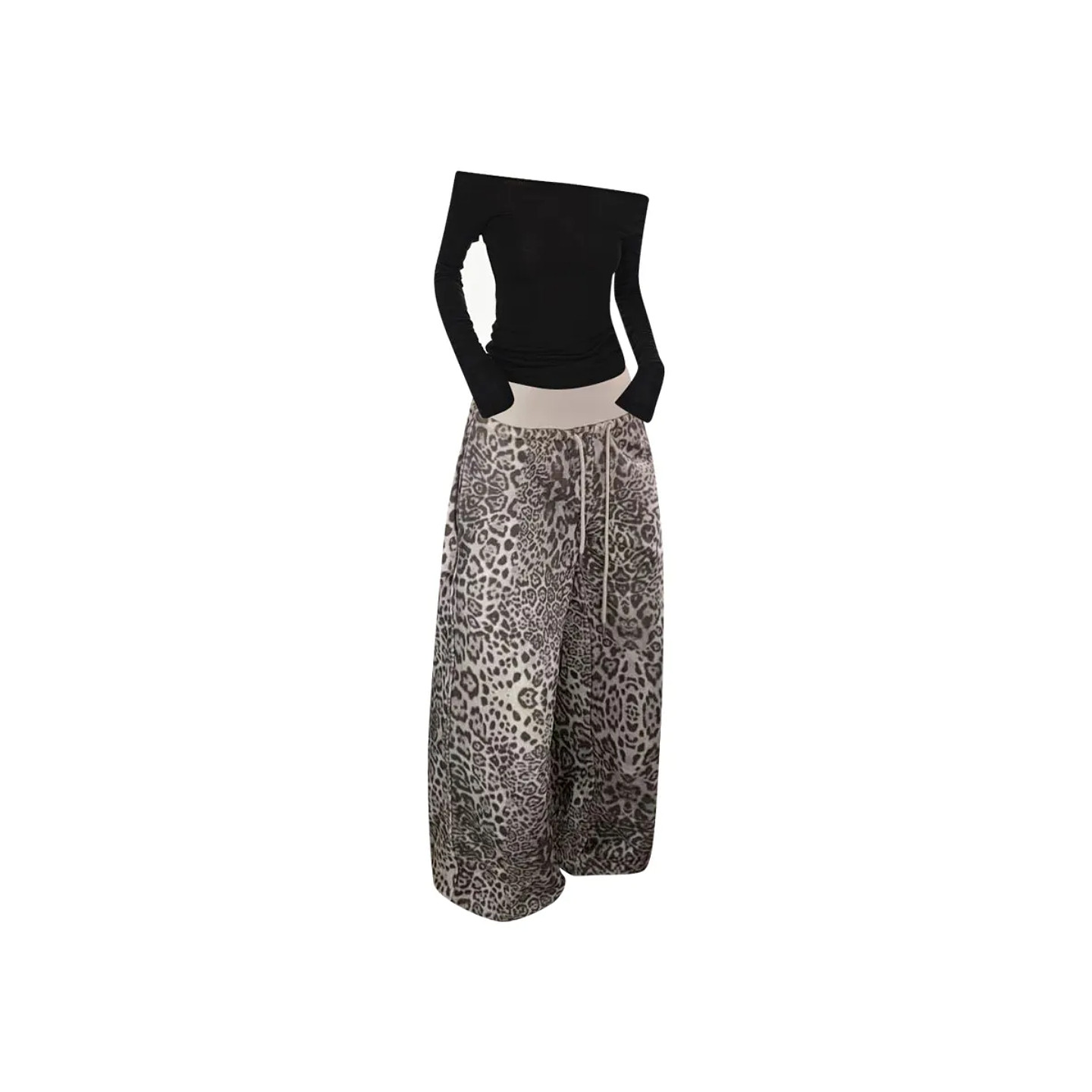 大码美式复古豹纹阔腿牛仔裤女春季新款个性腰头拼接抽绳设计长裤,淘宝优惠券,粉丝福利购,淘宝优惠卷