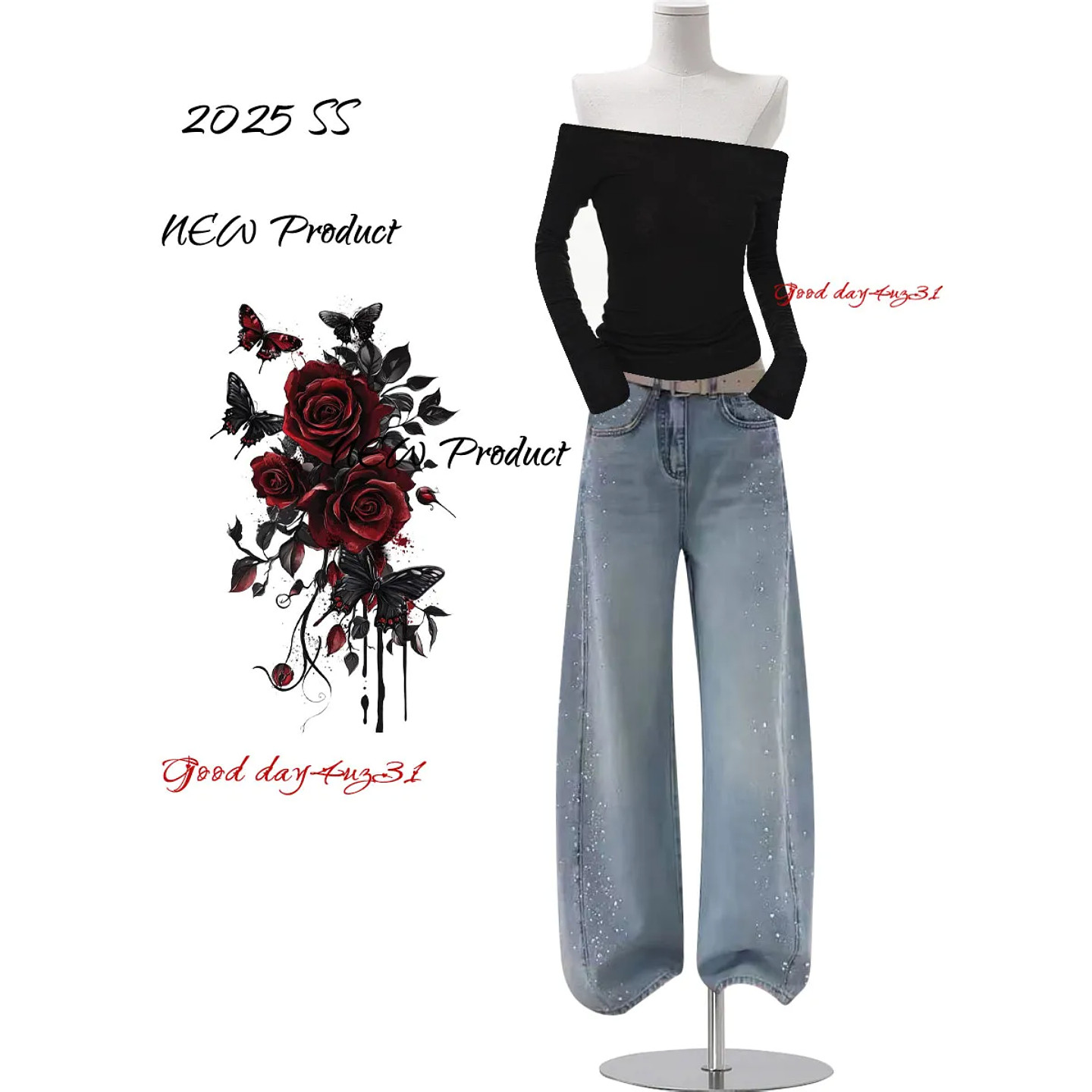 大码美式复古水洗阔腿牛仔裤女春季新款街头宽松烫钻设计感直筒裤,淘宝优惠券,粉丝福利购,淘宝优惠卷