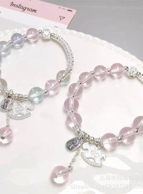 新款半镯发财小马冰透水晶手链ins小众设计高级百搭手串手饰