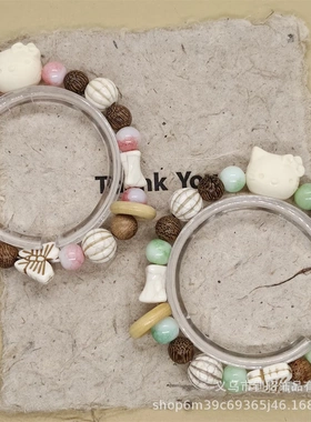 直销新中式鸡翅木kt猫手链复古百搭古风手串景区热销手饰