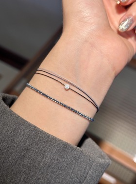 HOUHOU3绳系巴黎圆钻红绳手链