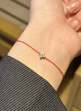 法国巴黎小红绳圆钻红绳女转运珠