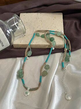 手工编绳绿织长项链女进口天然绿东陵25新款爆款轻奢小众毛衣链