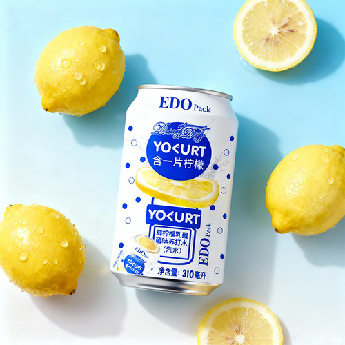 EDOPack一片柠檬乳酸菌汽泡水柠檬味波子水碳酸饮料饮品330ml*6罐 - 图1