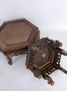 红木工艺品鸡翅木六角几方台底奇石花盆底座玉石盆景底座