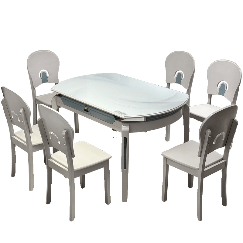 岩板餐桌椅组合小户型家用轻奢现代简约伸缩折叠方圆两用橡木饭桌 - 图3