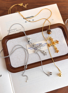 秋冬虎眼石十字架吊坠项链女轻奢小众配饰设计感可调节长款毛衣链