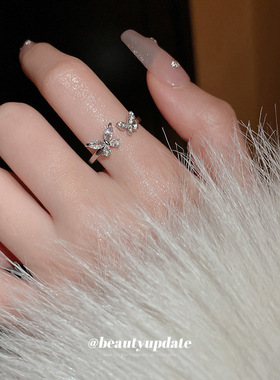 锆石蝴蝶开口戒指韩国东大门轻奢食指戒小众时尚高级感指环女批发