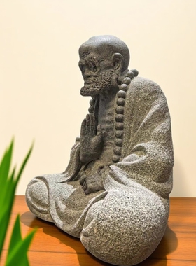 天然青石达摩祖师整石雕刻家居禅房佛堂茶室茶空间意境装饰摆件