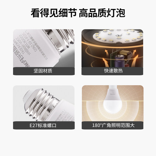 三雄极光led灯泡E27螺口节能灯超亮护眼无频闪大功率 - 图3
