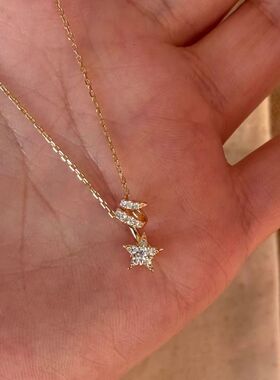 金色满钻流星吊坠项链女