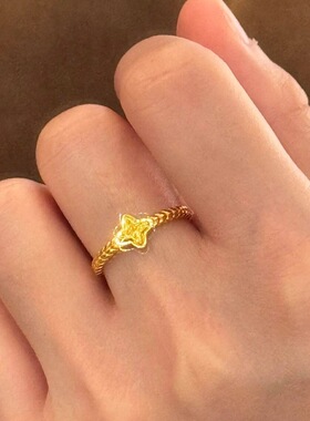 vintage中古风金色四芒星戒指女