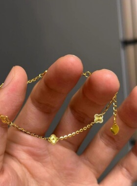 vintage中古四叶草金色三花手链