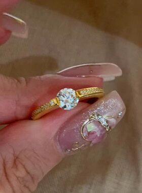 韩系设计感悬浮单钻芒星戒指女