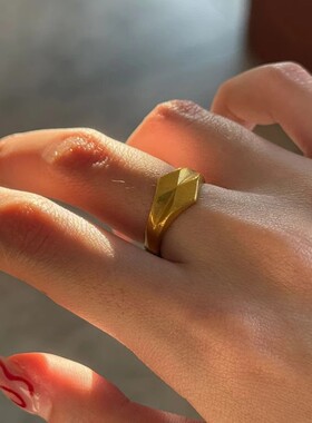 vintage中古方糖几何菱格戒指简