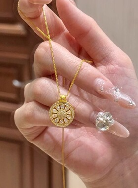 宫廷风法式满钻金色罗盘项链轻奢