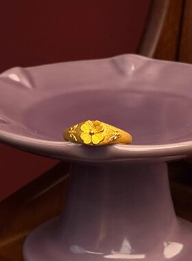 仿金新中式拉丝四叶草戒指高级感