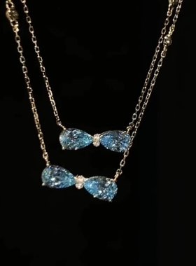 轻奢感蓝色锆石蝴蝶结项链
