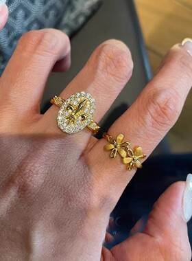 复古镂空小花金色开口戒可调