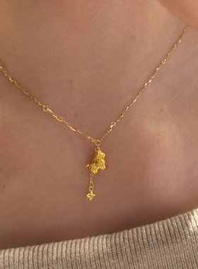 金色小马驹四叶花流苏项链女