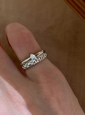 中古菱格老钱风时尚尾戒叠戴双层