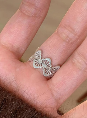 vintage中古银色蕾丝戒指女法式