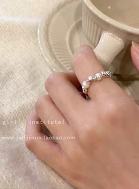 不规则碎银子珍珠戒指女指环配饰