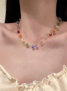 夏日多巴胺彩色水晶串珠项链颈链