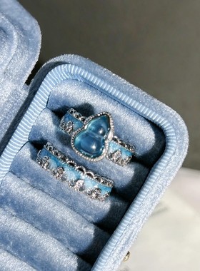 国潮风新中式宝蓝葫芦戒指女指环