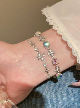 超闪银色十字架手链女高级感配饰