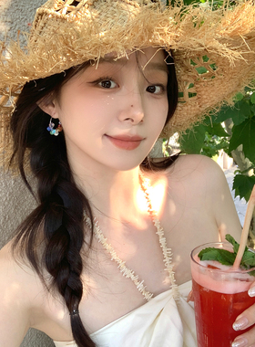 彩色多巴胺水晶串珠圈圈耳环女款