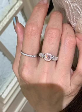 名媛千金感粉方糖戒指女食指指环