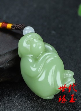 天然和田玉青白玉玉猴灵猴手把件新疆玉生肖猴把玩件晴水猴子挂件