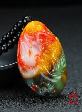 新疆和田玉彩玉年年有余鱼手把件彩玉莲年有鱼把件吊坠挂件项链