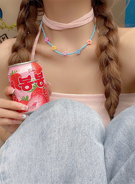 五颜六色夏天花朵串珠颈链