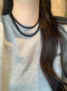 fever同款黑色珍珠项链2024新款爆款卫衣链小众设计感高级毛衣链