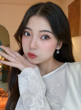 蓝色锆石海星耳钉耳坠女高级感新款耳环耳饰海边度假风无耳洞耳夹